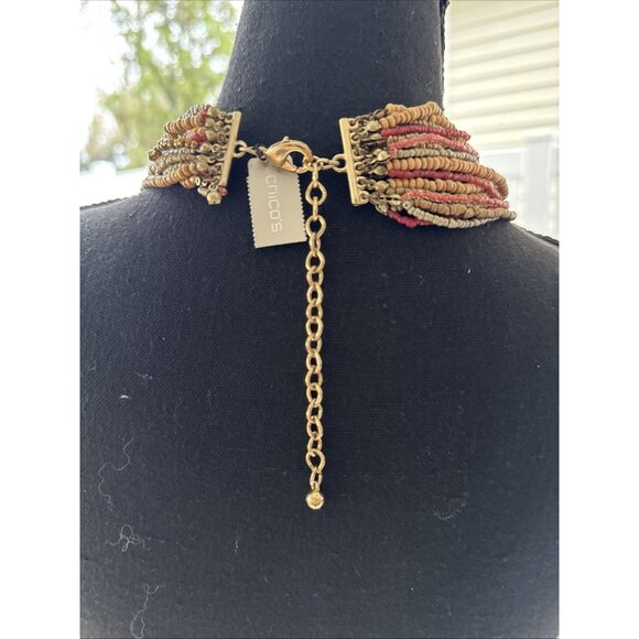 Chicos Layered Mutlicolor Gold Tone 14" Long Sead Bead Statement Necklace NEW - Picture 5 of 10